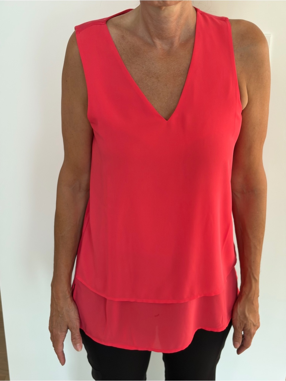 Michael Kors Womens Sleeveless V-Neck Layered Shell Top - Coral